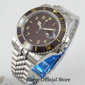 BLIGER Automatické Mužov Náramkové hodinky 40 mm Nologo Dial Zafírové Sklo Pracovné Popruh Keramická Fazeta