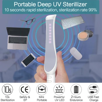 Prenosná UV Dezinfekcia Lampa Uv Sanitizer USB Nabíjanie UVC Baktericídny Sterilizáciu Svetlá pre telefón Domov Cestovné Handhel