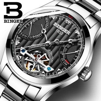 Švajčiarsko Automatické Hodinky Mužov Luxusné Značky Hodiny BINGER Športové Tourbillon Mechanické náramkové hodinky Power meter 2018 40 mm