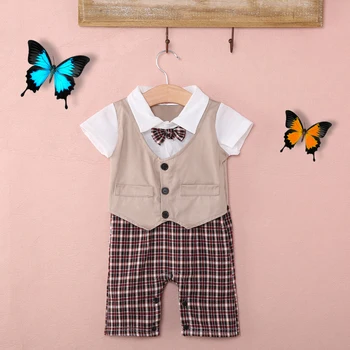 Novonarodené Dieťa, Chlapčeka Dojčenské Oblečenie Nastaviť Dieťa Gentleman Romper Krátky Rukáv Bavlna Jumpsuit Oblečenie