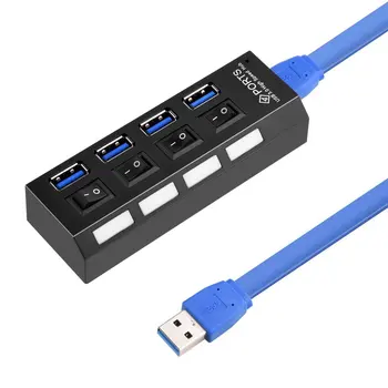 Nové vysokorýchlostné USB 3.0 Hub 4 Porty Speed 5gbps s On/off Switch a Univerzálny Kábel pre PC Prenosný Počítač Desktop Čierna