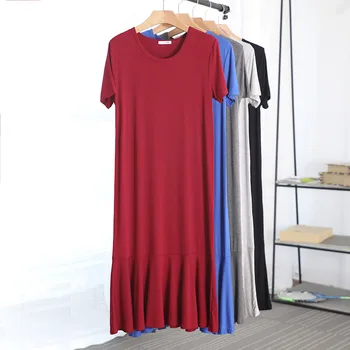 2020 Letné Nový Štýl Modálne Šaty Žien plus Veľkosť oblečenie pre voľný čas Voľné Krátky Rukáv Slim Spoločné Fishtail Dlhé šaty lady