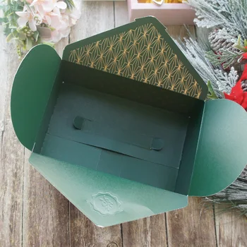 Vyrazili 21,5*14*8 cm 10pcs Zlato Vianoce, Zelená Najlepšie Želanie Obklopiť Papierové Krabice pre Candy Cookie Čokoláda Macaroon Darčekové Balenie Použitie