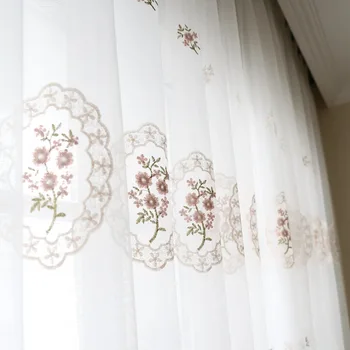 Kórejský Pastoračnej Kvet Vyšívané Voile Opony pre Obývacej izby, Spálne, Okno Obrazovka Panel Romantický Bieleho Tylu Závesy ZH015H