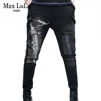Max LuLu Nový Kórejský Dizajnér Zimné Dámske Punk Štýl Džínsové Nohavice Dámske Bežné Tlačené Džínsy Elastické Hárem Nohavice Plus Veľkosť