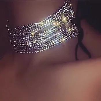 Lesklé viacvrstvových zlato drahokamu choker náhrdelník pre ženy, luxusné módne crystal vyhlásenie náhrdelník golier šperky