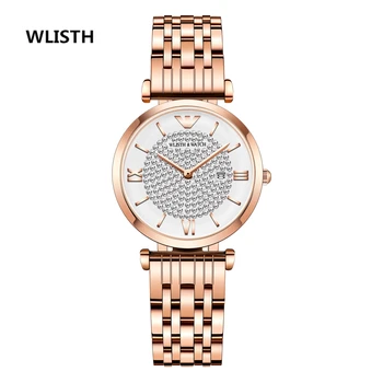 2020 hodinky dámske hodinky vodotesné módne ocele kapela quartz hodinky drahokamu dvoch farieb voliteľné WLISTH značky doprava zadarmo