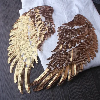 Zlato/siver krídlo železa nálepka pre oblečenie flitrami škvrny,sequined nášivka škvrny na oblečení parches bordados termoadhesivos