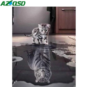 AZQSD 5D Diamond Výšivky mačka Mozaiky Plné Námestie Vŕtať DIY Diamond Maľby Zvierat Cross Stitch Domáce Dekorácie