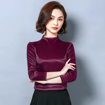 2020 kórejský Farbou Slim Dámske Topy a Blúzky Dlhý Rukáv Stojan Golier Košele Ženy Blúzka Office Plus Veľkosť Blusas Mujer