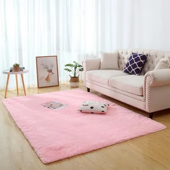 Nordic ružová obývacia izba koberec Dlhé vlasy posteli deka obývacej izbe, konferenčný stolík koberec dievča, izba spálňa rohože non-slip koberec