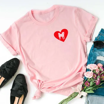 Vtipné Milujem Akita Srdca tlače bavlnené tričká pre ženy milovník psov priateľka Grafické Tees lete bežné Ženské Topy