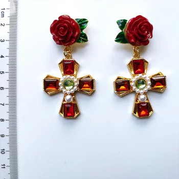 Ruže Kvet Boho Cross Prívesok Vintage Náušnice pre Ženy, Dievča Palác Barokový Visieť Náušnice Šperky, Doplnky, Darčeky