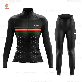 Cyklistický Dres s Dlhým Rukávom Ženy Pro Team Raudax Zimná Fleece Cyklistické Oblečenie MTB Cyklistické Skinsuit Blusas Mujer De Moda 2021