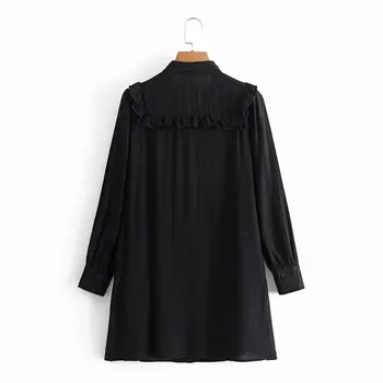 Za žien 2021 jar a v lete populárne čierne tričko šaty motýlik frill dlhý rukáv retro móda dámske sexy mini sukne
