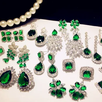 925 Sterling Silver Drop Náušnice Pre Ženy Emerald Vintage Jemné Šperky Cubic Zirconia Zeleného Kameňa Luxusné Eardrop Brincos