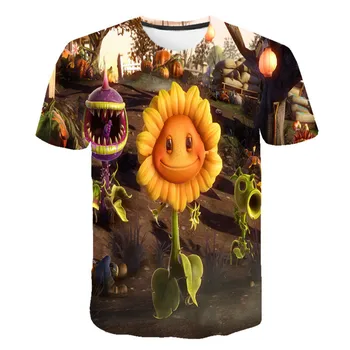 3D rastliny na zombie chlapec a dievča anime T-shirt deti cartoon tlač, personalizované módne detské letné T-shirt oblečenie