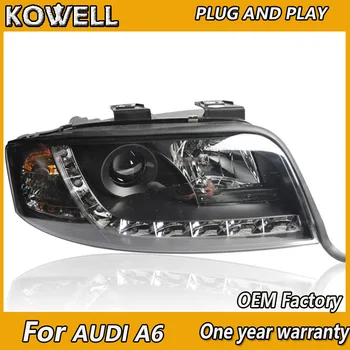 KOWELL Auto Styling pre Audi A6 LED Reflektor 1997-2004 A6 Svetlometov Bi-Xenónové čelová Lampa LED DRL Auto Svetlá