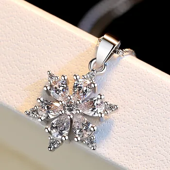 ModaOne 925 Sterling Silver Šperky AAA Zirkón Snowflake Prívesok Neckace Pre Ženy Darček 45 cm Poľa Reťazca choker collares