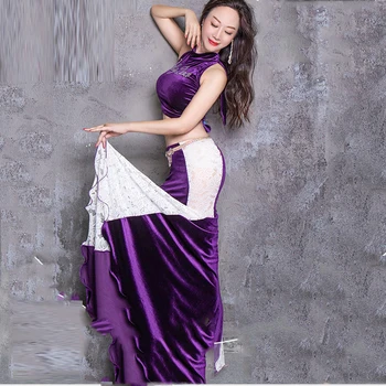 Nový štýl brušného tanca žien high-end luxusný velvet top + sukňa Orientálne tanečné predstavenie kostým brušného tanca oblek