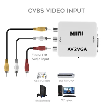 Mini AV2VGA Video Converter Prevodníka s 3,5 mm Audio AV VGA Conversor Pre PC, TV, Počítač, Projektor