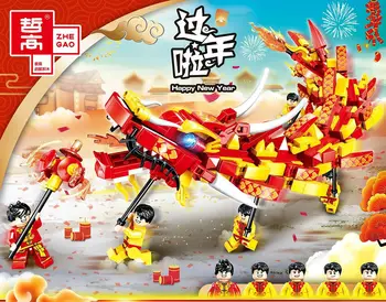 2020 nové dorazí Čínsky Jarný Festival Série brickheadz tanec draka Montované Budovy Bloku Hračky pre deti, darčeky