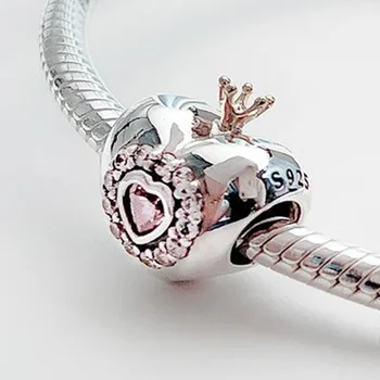 925 Sterling Silver Perličiek Zlatú Korunu Srdce Korálky Fit Ženy Pandora Náramok & Náhrdelník Diy Šperky