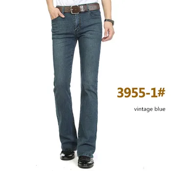 Mens Business Bežné Slim Fit Džínsové Nohavice Semi-horela Vintage Bootcut Jeans Mužov Polovice Pás Boot Cut Svetlice Džínsy Bell Dno