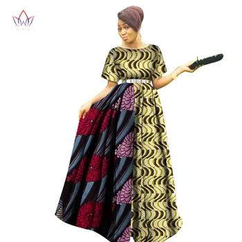 Móda Ženy Patchwork Ankara Dlho Tutu Šaty Bazin Riche Africkej Tlače Šaty pre Ženy Africký Štýl Oblečenie WY3122