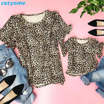 Maminka a mňa Šaty Krátke Slevee Leopard Topy Rodiny tričko matka a dcéra oblečenie Mama A Dcéra Šifón T-shirt