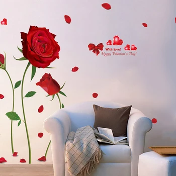 230x155cm Red Rose Samolepky na Stenu Romantické Kvety Pri Obývacej Izby, Spálne, Svadobné Dekorácie, nástenné Maľby DIY Odtlačkový Domáce Dekorácie