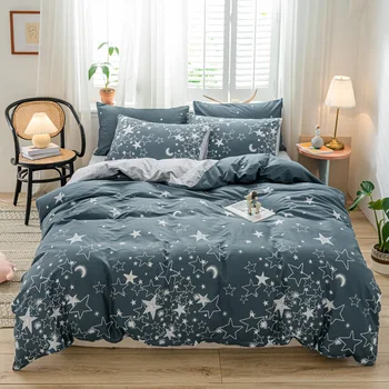 TUTUBIRD-Šedá hviezdy a mesiac tlač posteľná bielizeň nastaviť obliečky bavlna posteľná bielizeň mäkká kráľovná kráľ twin perinu bytový textil