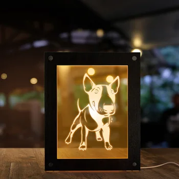 Bull Teriér, Pes Led Osvetlenie Photo Frame Dieťa Miestnosti, Dekoratívne Nočné Svetlo Šteňa Ospalý Ľahký Rám USB Prevádzkované Psík Stolná Lampa
