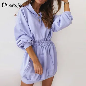 Huaxiafan Bežné Mini Šaty Žien Streetwear Lete Hoodie Vestidos Elastické Dámske Krátke Šaty Elegantné Ženy 2020 Nové Módne
