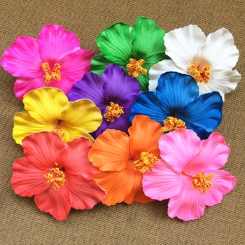 HappyKiss 18pcs zmiešané farby Pena Havajské kvet Ibištek Kvet, svadobné vlasy klip 9 cm awaiian plumeria kvet elastické Hawai