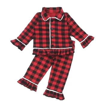 Od 0 do 16 rokov staré baby červená kockovaná jeseň zima nové bavlnené dievčenské farby Klope Prehrabať dieťa Unisex detské Pyžamo Nastaviť