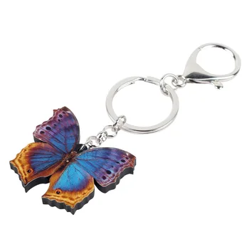Bonsny Akryl Jedinečný Farebný Motýľ, Kľúčenky Keychain Krúžok Zvierat Šperky Pre Ženy, Dievča Kabelke Peňaženku Hmyzu Charms Darček
