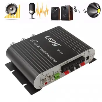 Lepy LP-838 Silu Auto Zosilňovač Hi-Fi 2.1 MP3 Rádio Audio Stereo Bass Reproduktor Booster Hráč na Motorke Domov Bez elektrickej siete