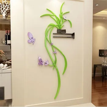 Akryl DIY 3D kvet samolepky na stenu visí orchidea spálňa veranda, obývacia izba gauč pozadí dekorácie zrkadlo na stenu-nálepky