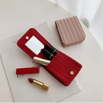 Čistý Červený Rúž Úložný Box Jedno Malé Prenosné Kozmetická Taška Ženy Malé Prenosné Make-Up Zrkadlo S Dať Lip Glaze