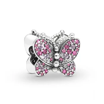 Hodí Pôvodné Pandora Náramok 925 Sterling Silver Oslňujúci Ružová Motýľ Kúzlo Kovové Korálky pre Wome DIY Šperky Darček Veľkoobchod