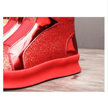 OVXUAN Muži Móda Bežné Platformové Tenisky Pánske Dizajnér Kovov Najvyššej talianskej Značky Topánky pre mužov Lesklé Červené Kožené Členkové Topánky