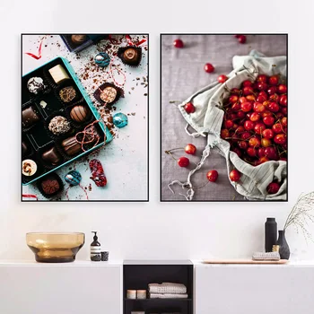 Cherry Citrón Kávy, Čokolády Wall Art Plátno Na Maľovanie Nordic Plagáty A Potlačou Obrazov Na Stenu Pre Obývacia Izba Kaviareň Hotel Dekor
