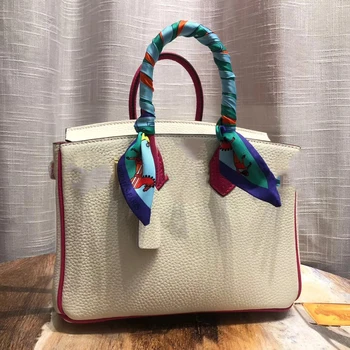 2020 nové taška biela s červeným okrajom kontrast farieb prvá vrstva cowhide ženy kabelka, taška messenger taška módna vlna