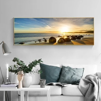 Prírodné Modré Nebo Kameň Pláž Sunset Krajiny Plagáty a Vytlačí Plátno na Maľovanie Škandinávskych Wall Art Obrázok pre Obývacia Izba