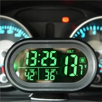 LCD displej, Dva-farba Auto Multi-funkčný Digitálny Voltmeter Elektronické Hodiny Teplomer Vnútorné Vonkajšie Teploty Hodiny 24h Monitorovanie