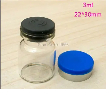 (100sets/lot) 3ml,otvor 20 mm,číre sklo ampulky s 20 mm gumová zátka+20 mm flip vypnúť caps,sklenené fľaše