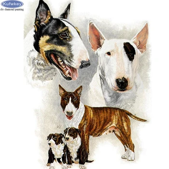 Nové hobby Full námestie kolo vŕtačky Diamantové Maľovanie Bull teriér, pes rodinného miláčika Drahokamu Obrazu Diamond mozaiky Cross Stitch