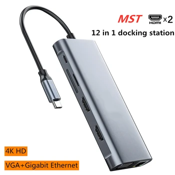 Mtf so sídlom Notebook Dokovacej Stanice Dual Hdmi 4K USB C Hub Adaptador USB 3.0 PD SD/TF USB Prevodník pre Macbook Pro Thunderbolt 3 Dock