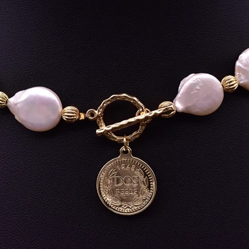 GLSEEVO Ručne vyrábané Prírodné Barokový White Pearl Metal Tag Náhrdelník Prívesok Pre Ženy, Svadobné Dievčatá Módne Šperky Minimalizmus GN0214